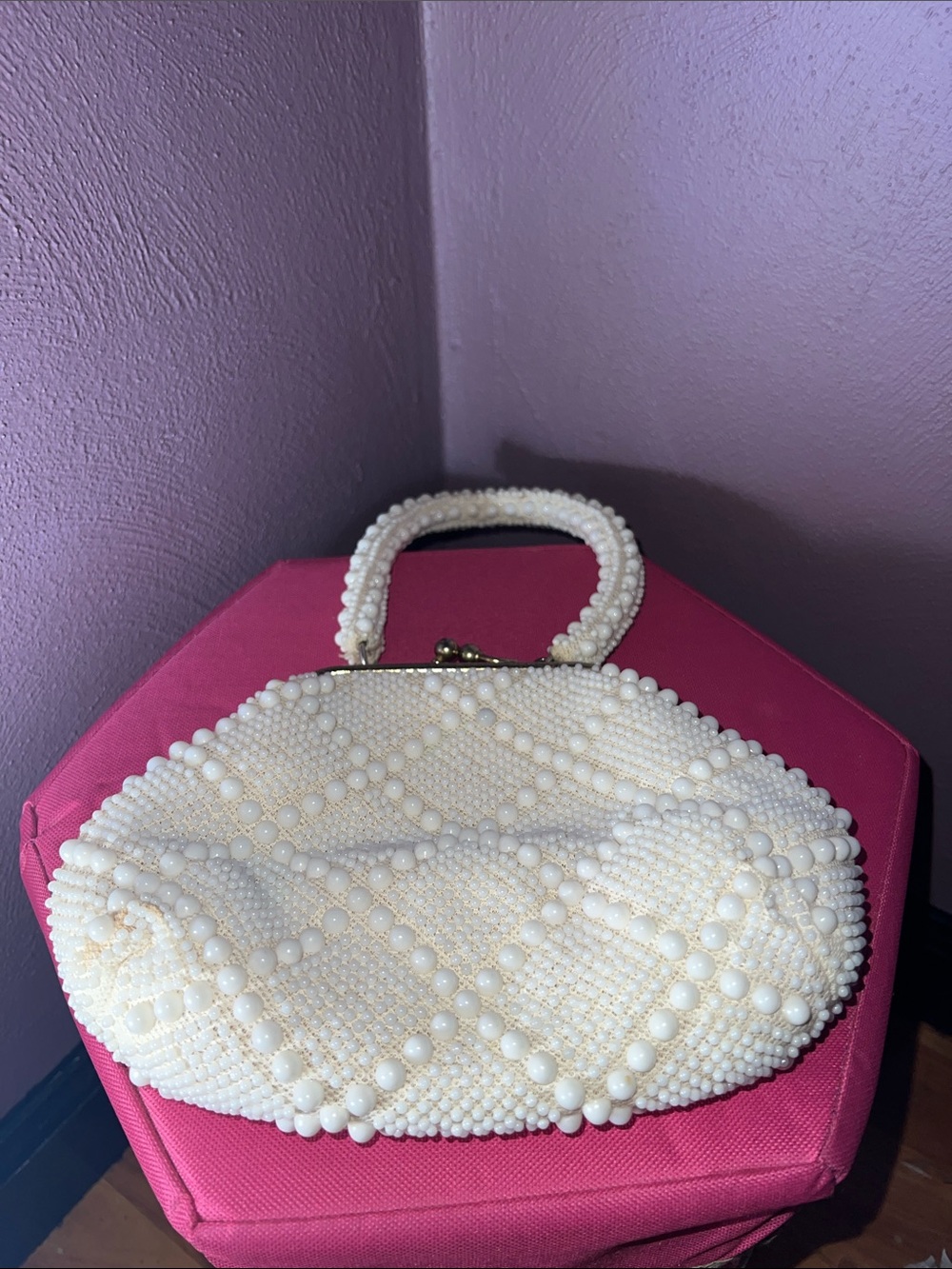 Vintage Ivory Beaded Handbag - Elegant Women's Bag